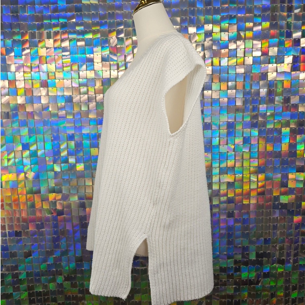 Amaryllis‎ White Chunky Knit V-Neck Sweater Vest Oversized High Low ML - Picture 3 of 7